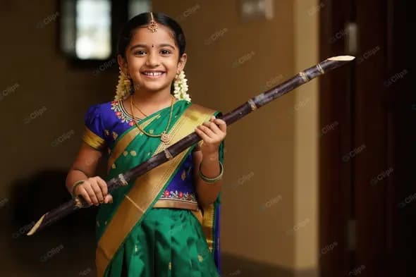 Joyful Girl in Traditional South Indian Dress