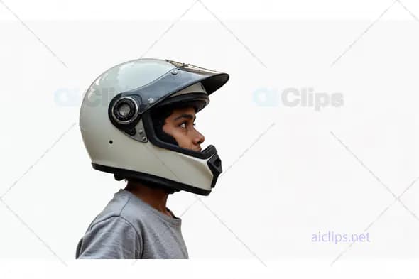 Young Boy Wearing Motorcycle Helmet Side View