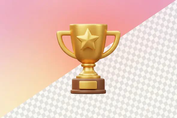 Golden trophy cup with star emblem on stand