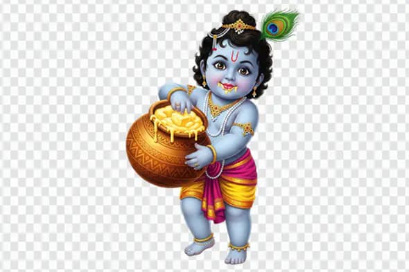 Smiling Baby Krishna with Golden Butter Pot PNG