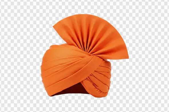 Traditional Orange Turban with Pleated Fan PNG