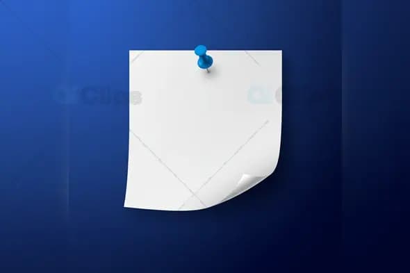Pinned White Paper Mockup with Realistic Curl on Blue Background