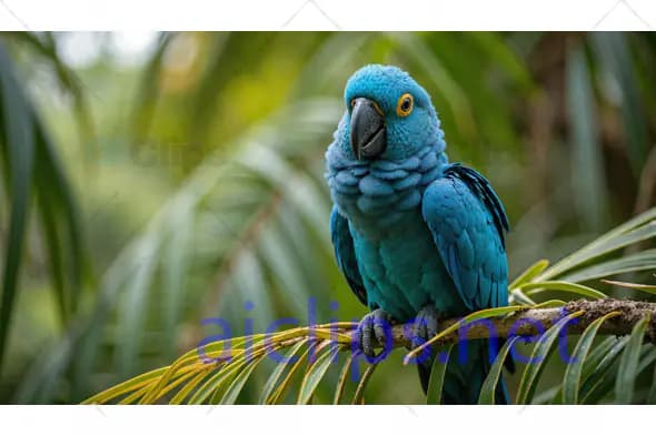 Blue Parrot in Tropical Rainforest