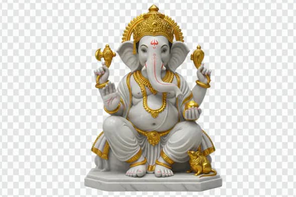 Majestic White Ganesha Statue with Gold Accents PNG