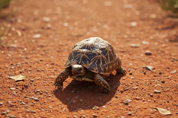 Star-Patterned Tortoise on Red Earth