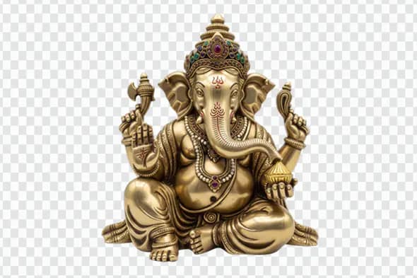 Ornate Golden Ganesha Statue Hinduism Deity Sculpture