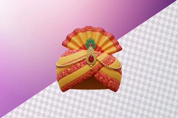 Ornate Indian wedding turban with fan decoration