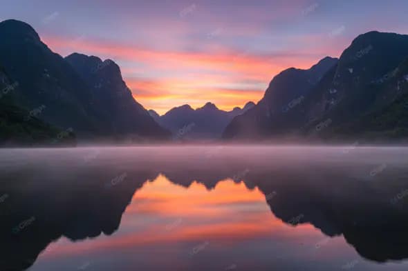 Misty Mountain Lake Sunrise