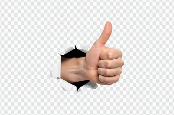 Thumbs Up Hand Bursting Through Paper Effect PNG