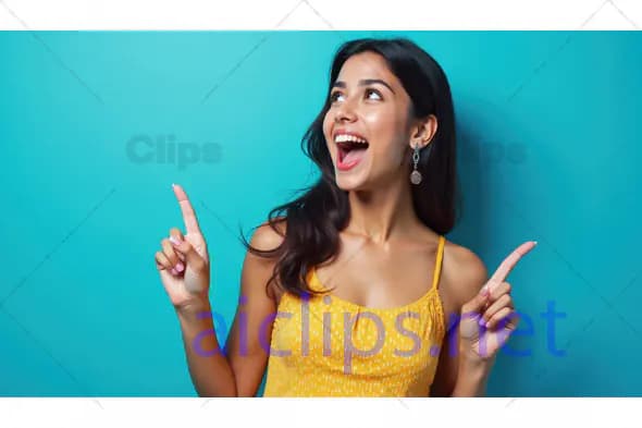Excited Woman Pointing Upward