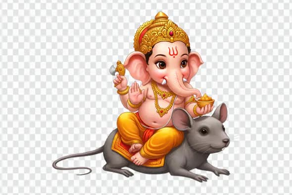 Baby Ganesha Riding Mouse Companion Deity PNG
