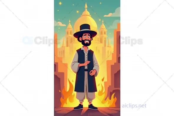 Cartoon Religious Figure in Front of Golden Dome