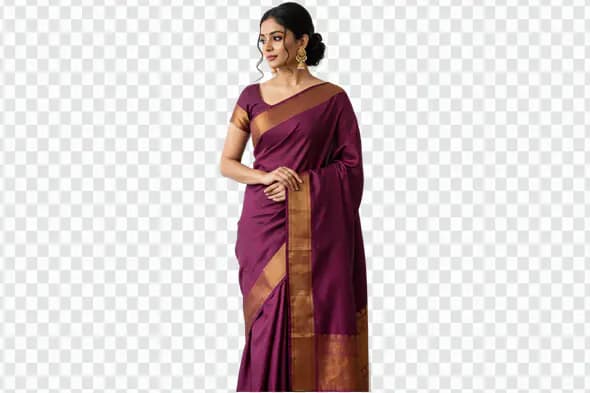 Graceful Woman in Purple Silk Saree PNG