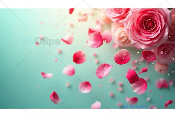 Floating Pink Rose Petals with Blooming Roses
