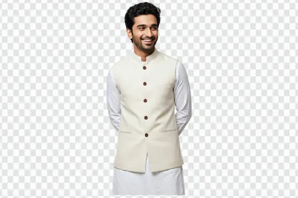 Smiling Man in Cream Nehru Jacket PNG Clipart