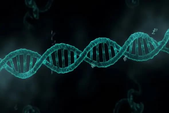 Glowing Turquoise DNA Helix Animation on Dark Background