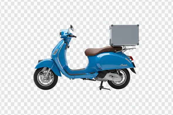 Blue Vintage Scooter with Delivery Box PNG