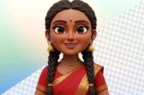 Cheerful Indian 3D avatar with traditional red attire