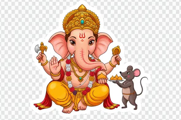 Ganesha with Devoted Mouse Offering Sweets PNG
