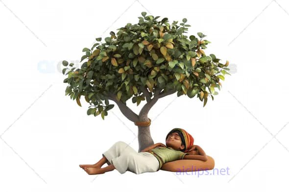 3D Cartoon Farmer Relaxing Under Tree