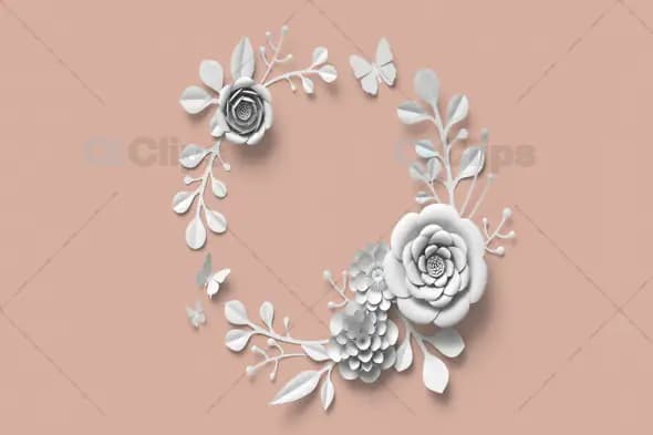 Minimalist White Floral Wreath on Peach Background