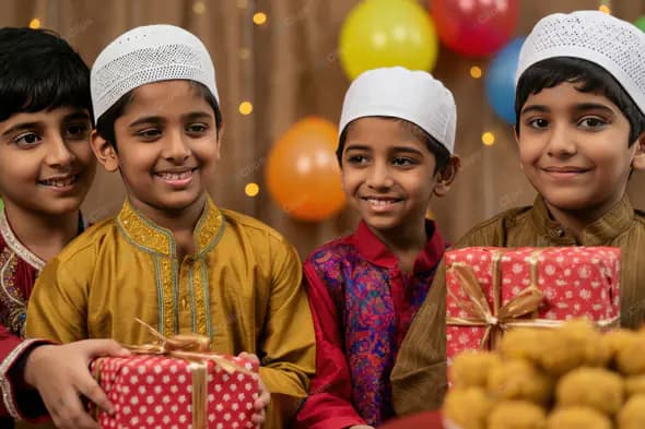 Enhanced Joyful Muslim Boys Celebrating Eid