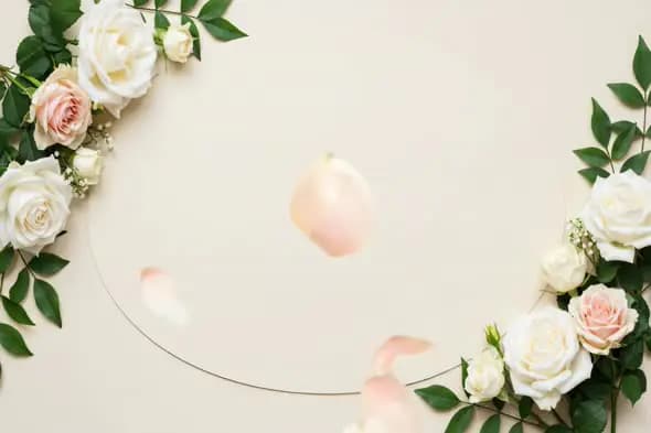 Elegant White and Peach Rose Floral Frame with Falling Petals
