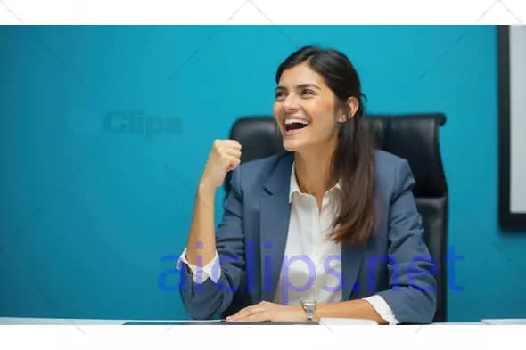 Successful Businesswoman Celebrating Achievement at Desk