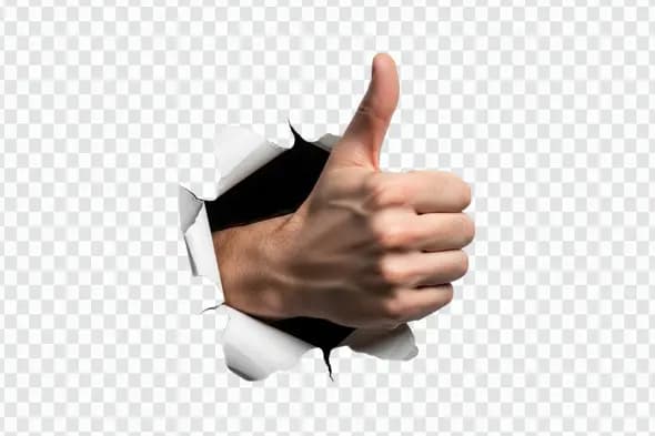 Positive Thumbs Up Hand Bursting Through Paper PNG