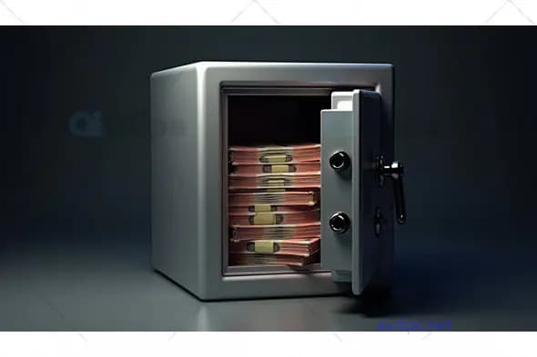 Open Safe with Cash Bundles Inside