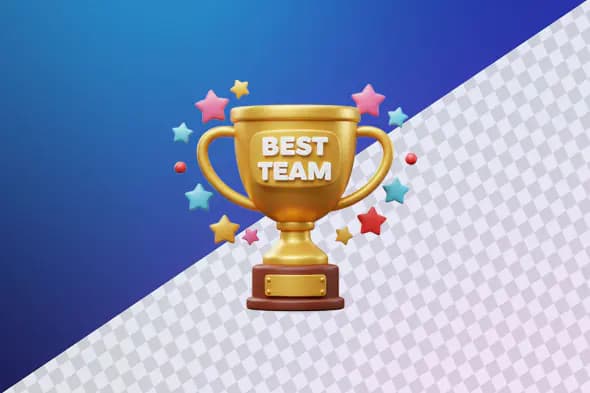 Golden trophy best team colorful stars award