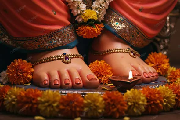 Ganesha's Adorned Feet in Worship