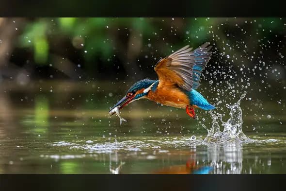 Kingfisher Catching Fish with Dynamic Water Splash