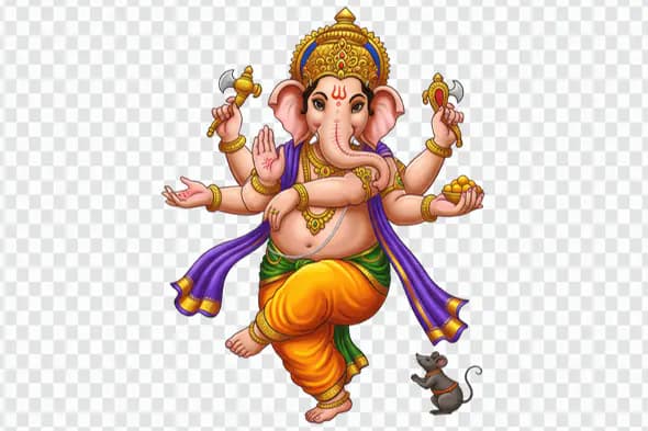 Colorful Dancing Ganesha with Mouse Companion PNG