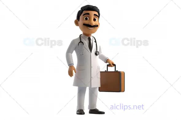 3D Indian Doctor Avatar with Stethoscope and Briefcase