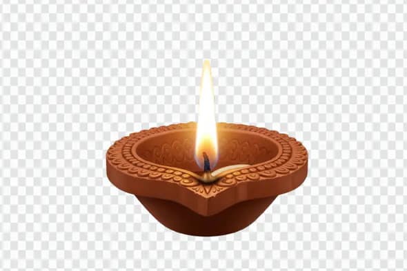 Ornate Clay Diya with Burning Flame PNG