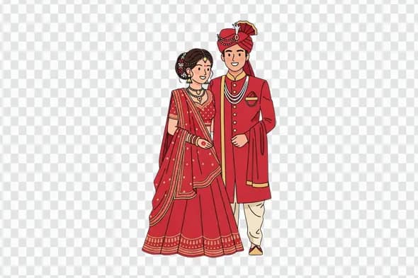 Indian Wedding Couple in Traditional Red Attire Clipart PNG