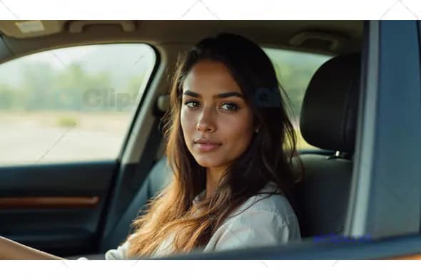Confident Woman Sitting in a Car