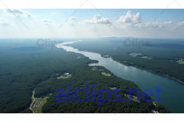 Serene River and Forest Landscape Aerial View