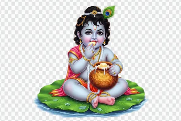 Playful Baby Krishna on Lotus Leaf PNG