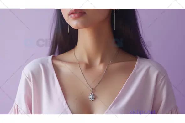 Elegant Close-up of Woman Wearing Silver Pendant Necklace