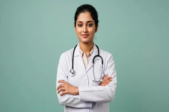 Medical Professional in White Coat with Stethoscope