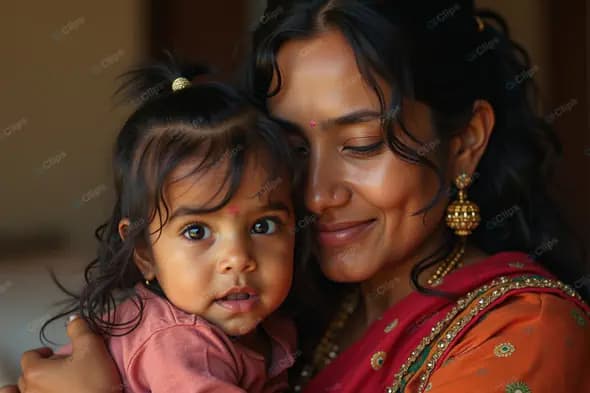 Tender Embrace: Mother and Daughter in Traditional Attire