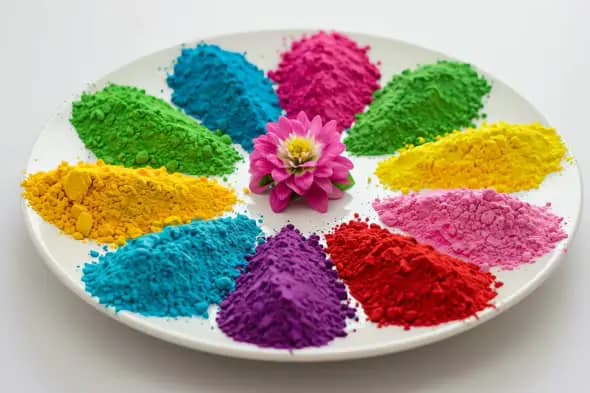 Colorful Holi Powder with Flower Decoration