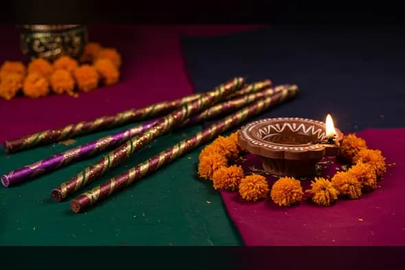 Navratri Diya with Garba Dandiya Sticks | AIClips Indian Festival Decor