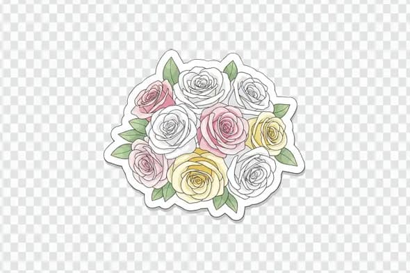 Stylized Pastel Rose Bouquet Sticker Illustration PNG Clipart