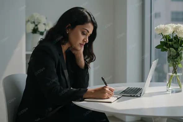 Professional Woman's Focused Workspace