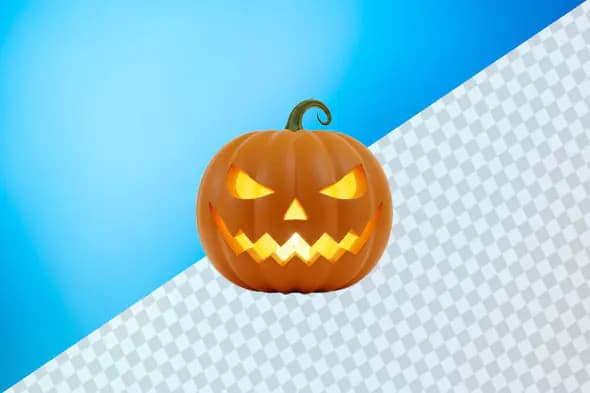 Glowing orange jack o lantern with menacing expression