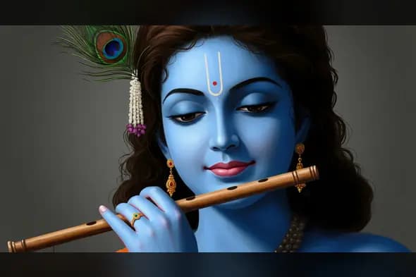 Lord Krishna Playing Flute with Grace – Calm Close-Up Portrait