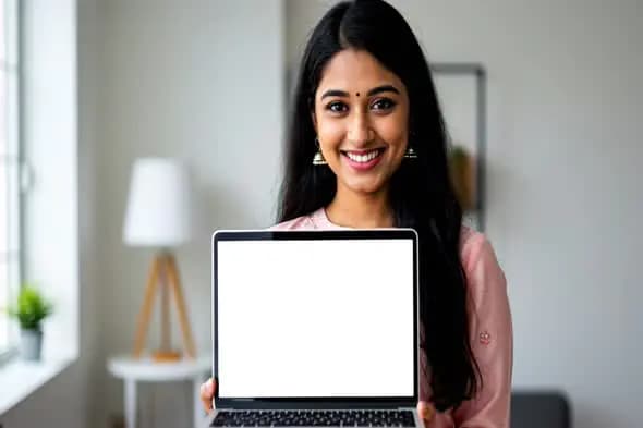 Indian Woman Showcasing Laptop